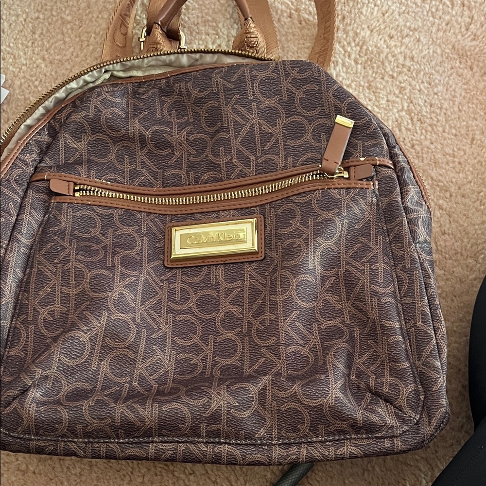 Calvin Klein Tan and Brown Monogram Backpack